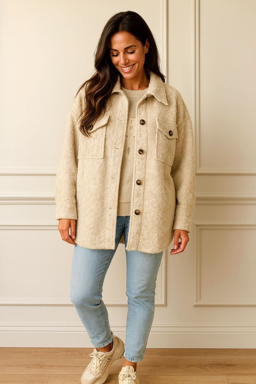 Double Flat Button Pocket Faro Jacket - Beige