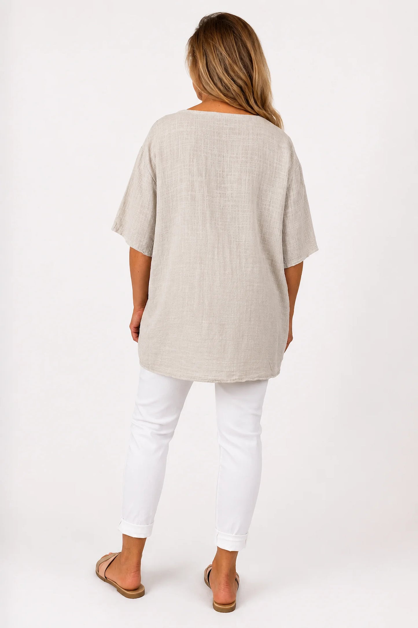 Pure Cotton Bianca Floral Top - Stone