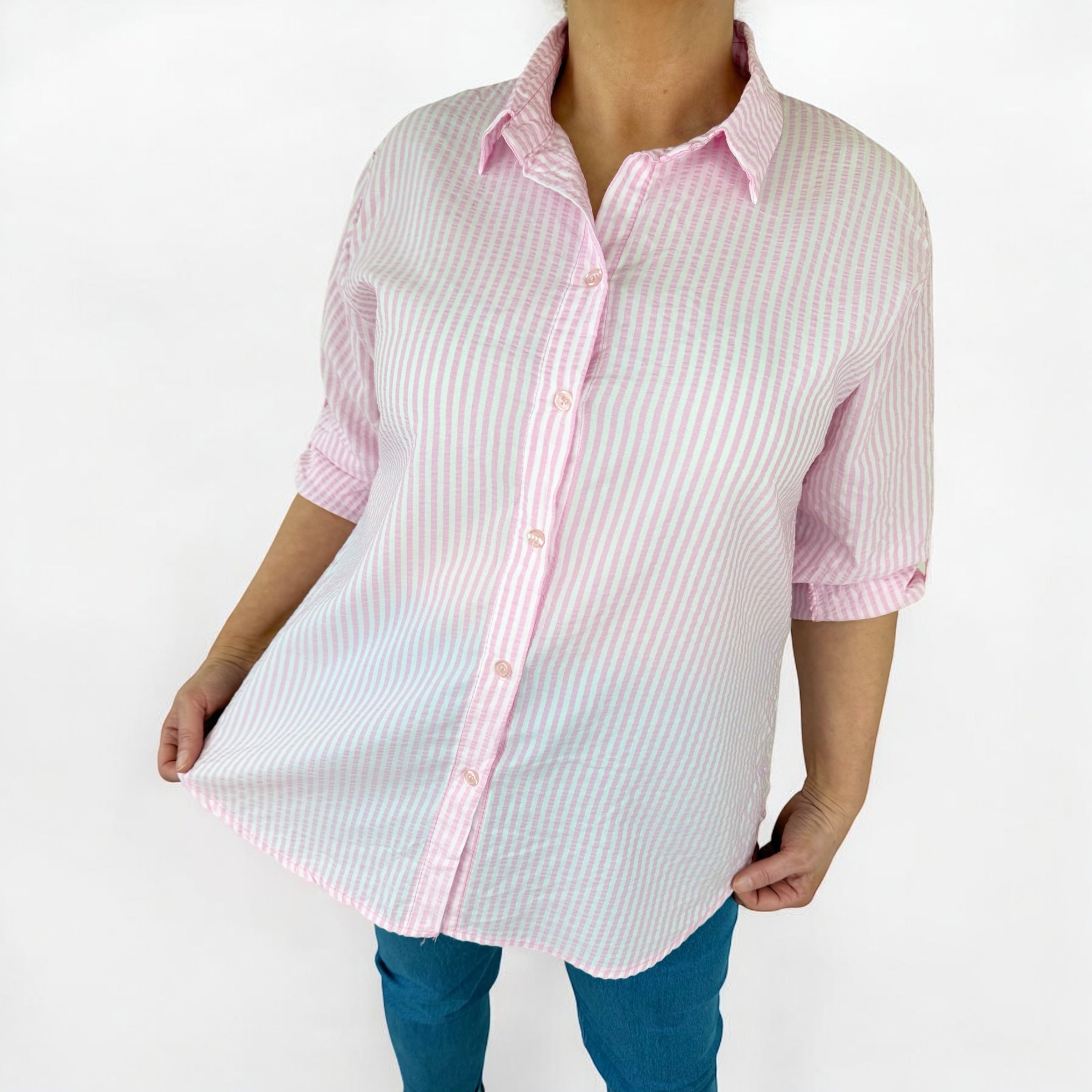 Button Sleeve Cotton Paris Shirt - Baby Pink