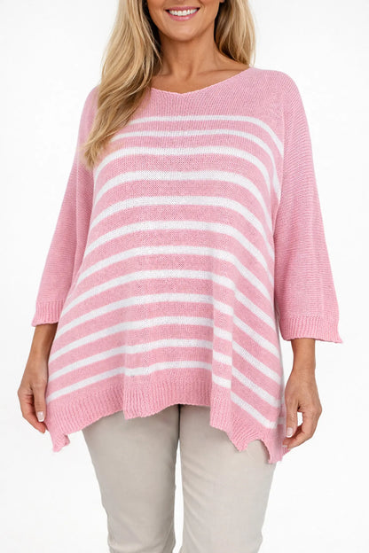 Cotton Serena Stripe Spring Knit Top - Baby Pink