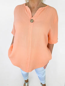 Pure Bubble Cotton One Button Siera Top - Peach