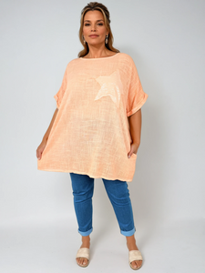 Pure Cotton Double Pocket Siana Sparkle Star Top - Orange