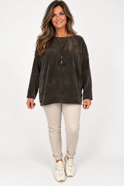 Ariana Chenille Necklace Top - Dark Chocolate