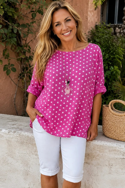Pure Cotton Polka Dot Mari Necklace Top - Cerys Pink