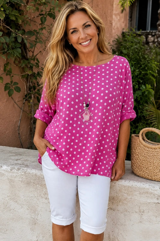 Pure Cotton Polka Dot Mari Necklace Top - Cerys Pink