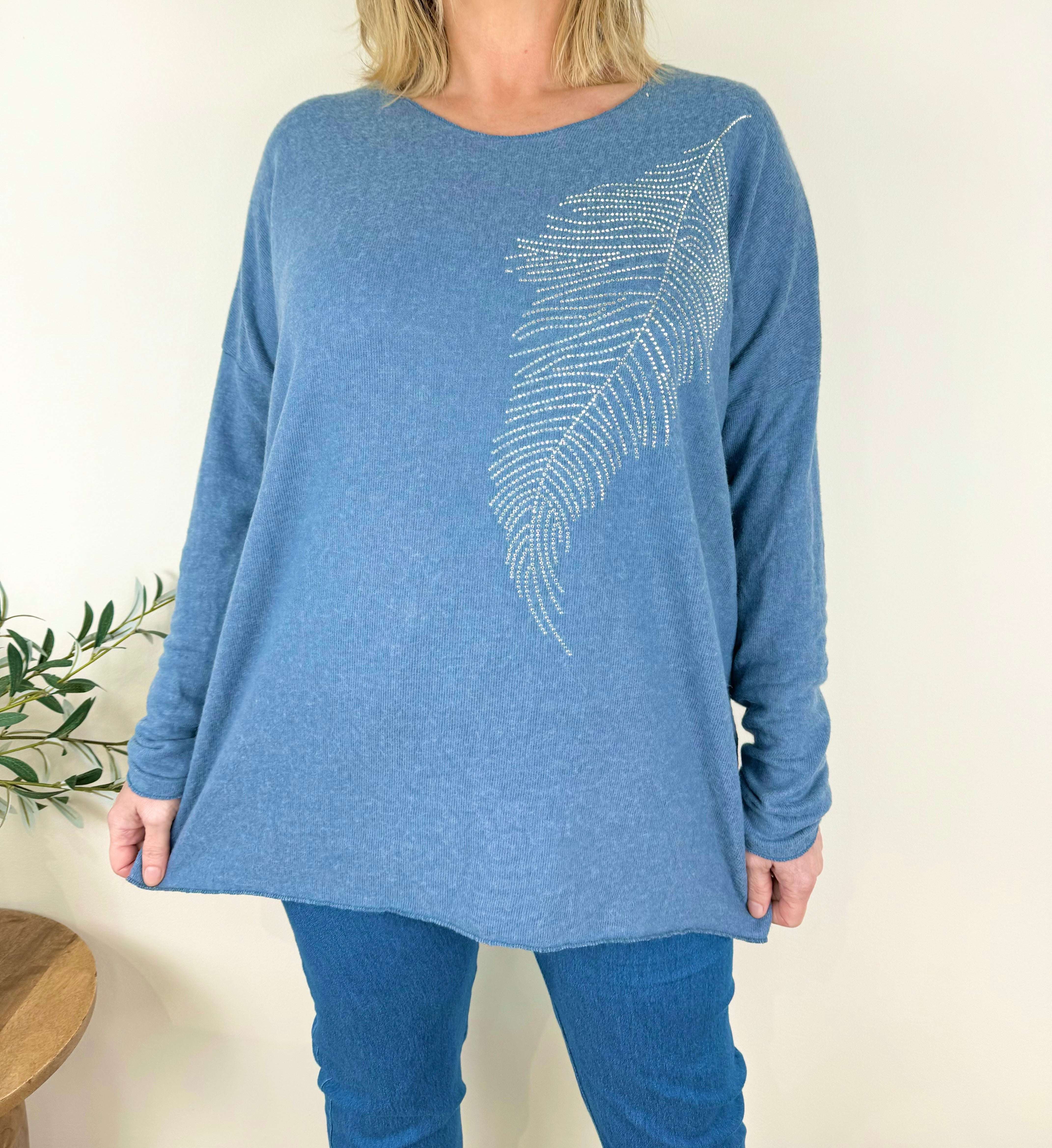 Wool Mix Diamanté Leaf Italia Soft Knit Top AW24