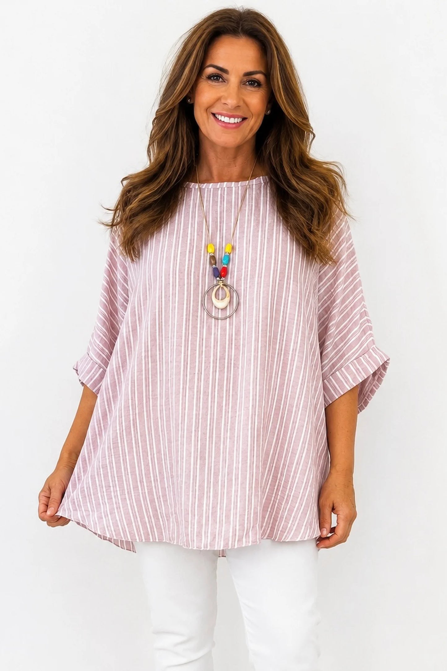 Chelsea Stripe Necklace Top - Rosewood Pink