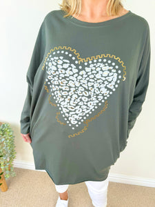 Cotton Long Line Leopard Heart Top SS24