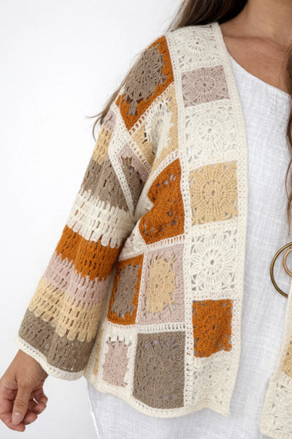 Pure Cotton Vivienne Crochet Cardigan - Sunwashed Neutrals