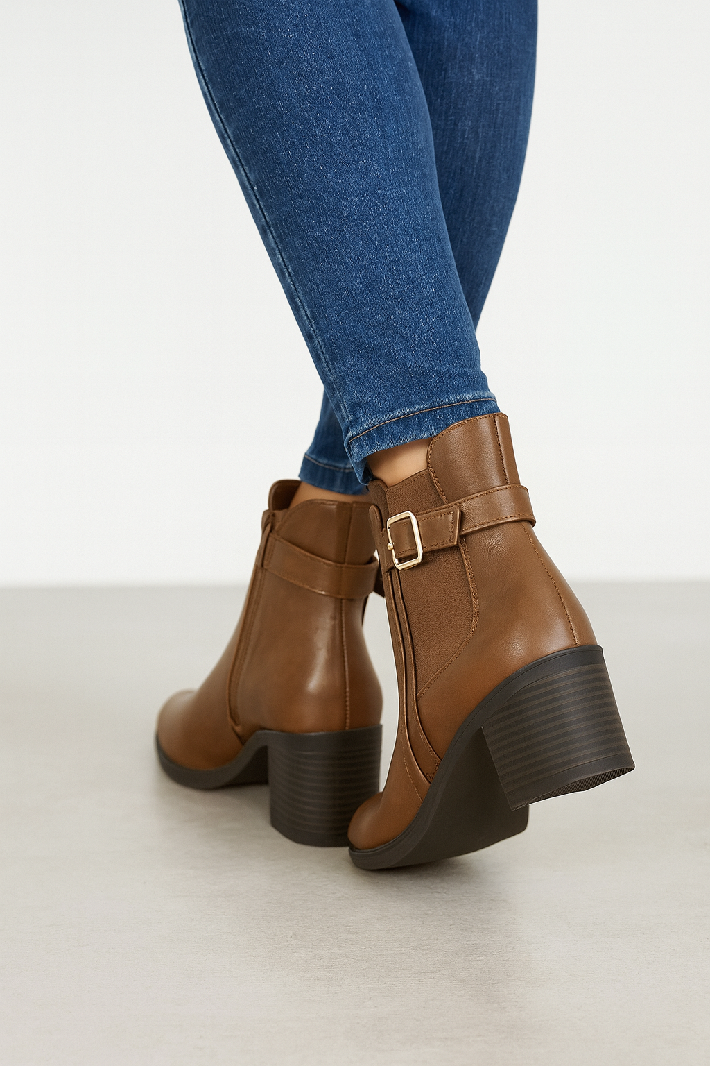 Mid Heel Faux Leather Irina Zipped Boot - Tan Brown