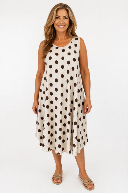 Polka Dot Verity Dress - Beige