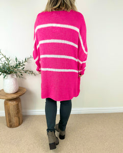 Wool Mix Premium Chunky Knit Striped Vali Jumper AW24 - Lipstick Pink