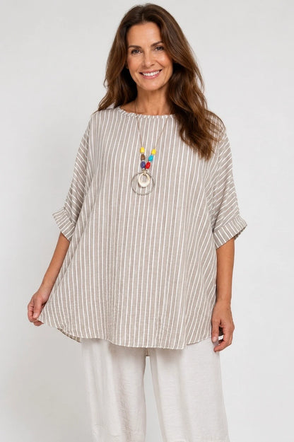 Chelsea Stripe Necklace Top - Beige