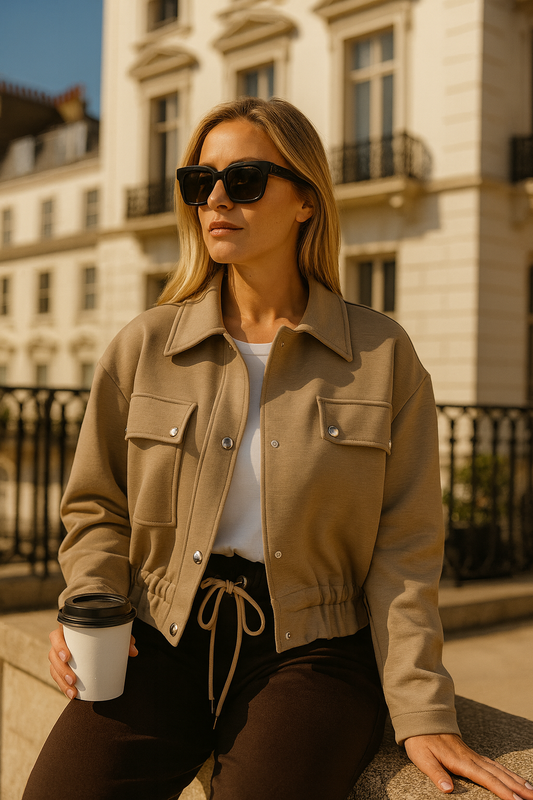 Chelsea Cropped Button Detail Jacket - Beige