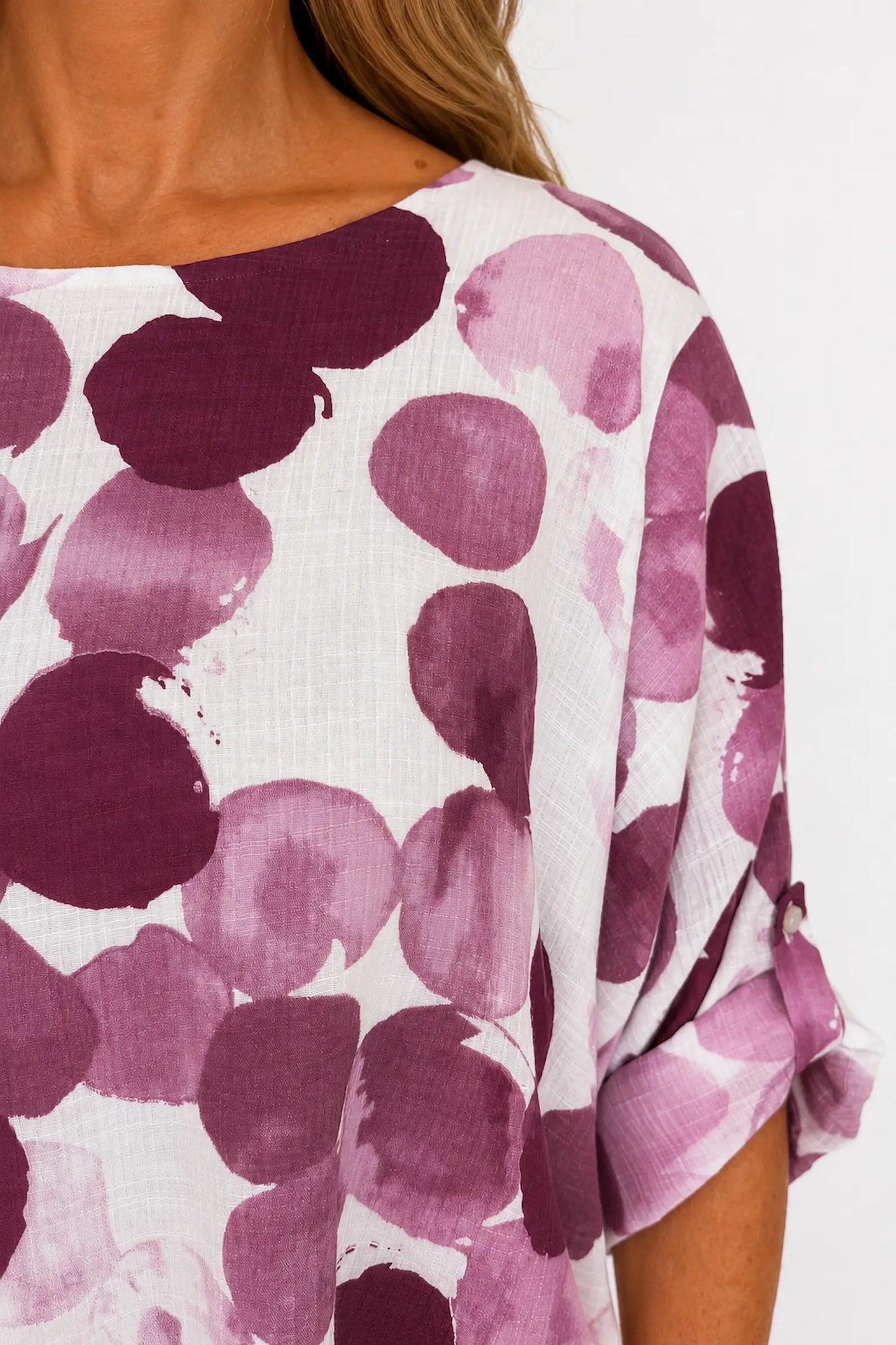 Fully Lined Ava Button Sleeve Top - Grape