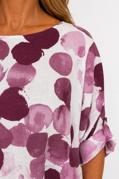 Fully Lined Ava Button Sleeve Top - Grape