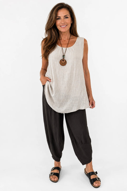 Lagen Look Double Subtle Panel Pocket Elasticated Waist Freya Pants - Cocoa Beans