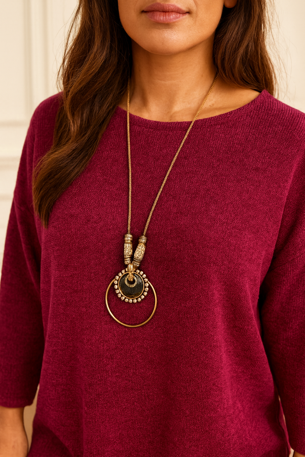 Mari Chenille Necklace Top - Wine