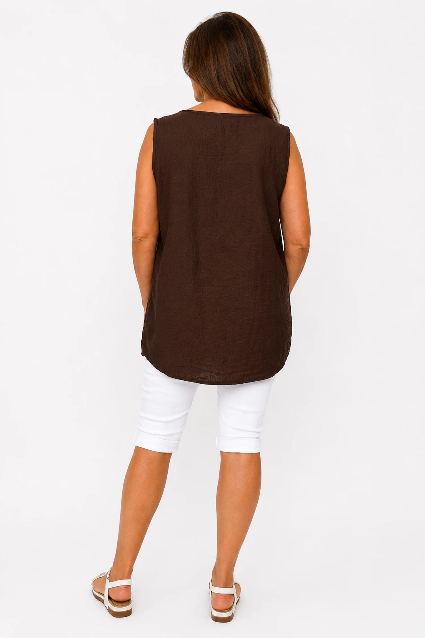 Embroidery Anglaise Floral Golden Sequin Tuscany Vest - Chocolate