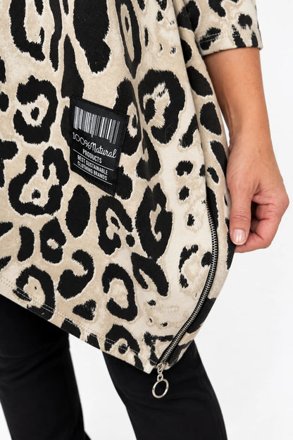 Badge Detail Double Zip And Pocket Tiana Leopard Top - Beige
