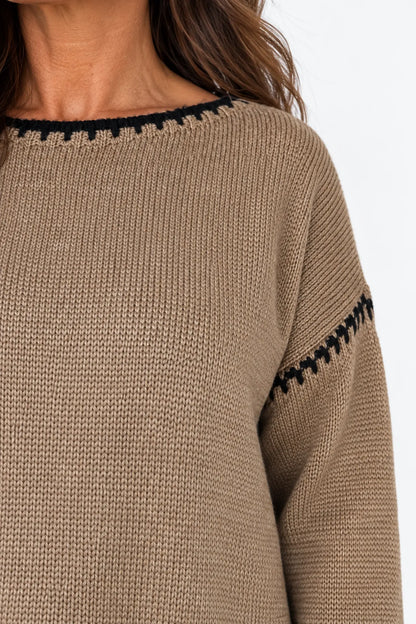 Wool Mix Veronica Lightweight Knit Jumper - Caramel Mocha