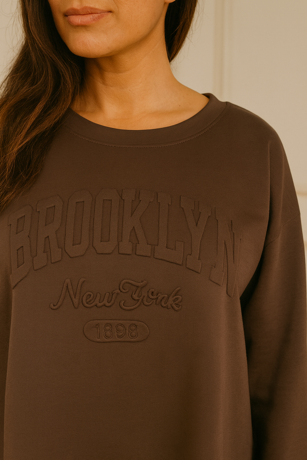 Brooklyn Embossed Light Weight Sweatshirt - Chocolate