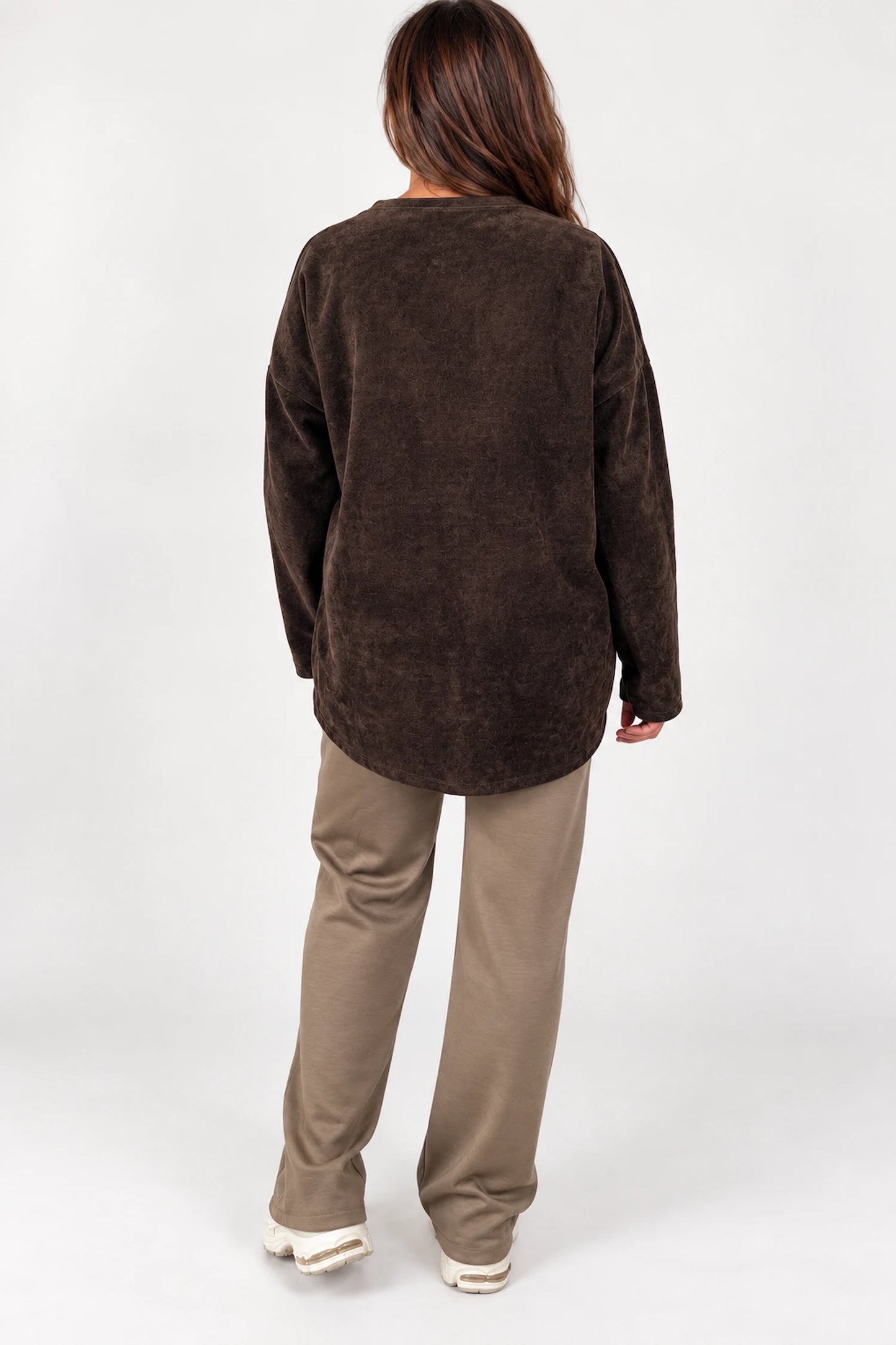 Embroidered Clover Kiki Chenille Tied Hem Top - Chocolate