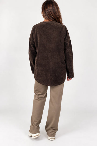 Embroidered Clover Kiki Chenille Tied Hem Top - Chocolate