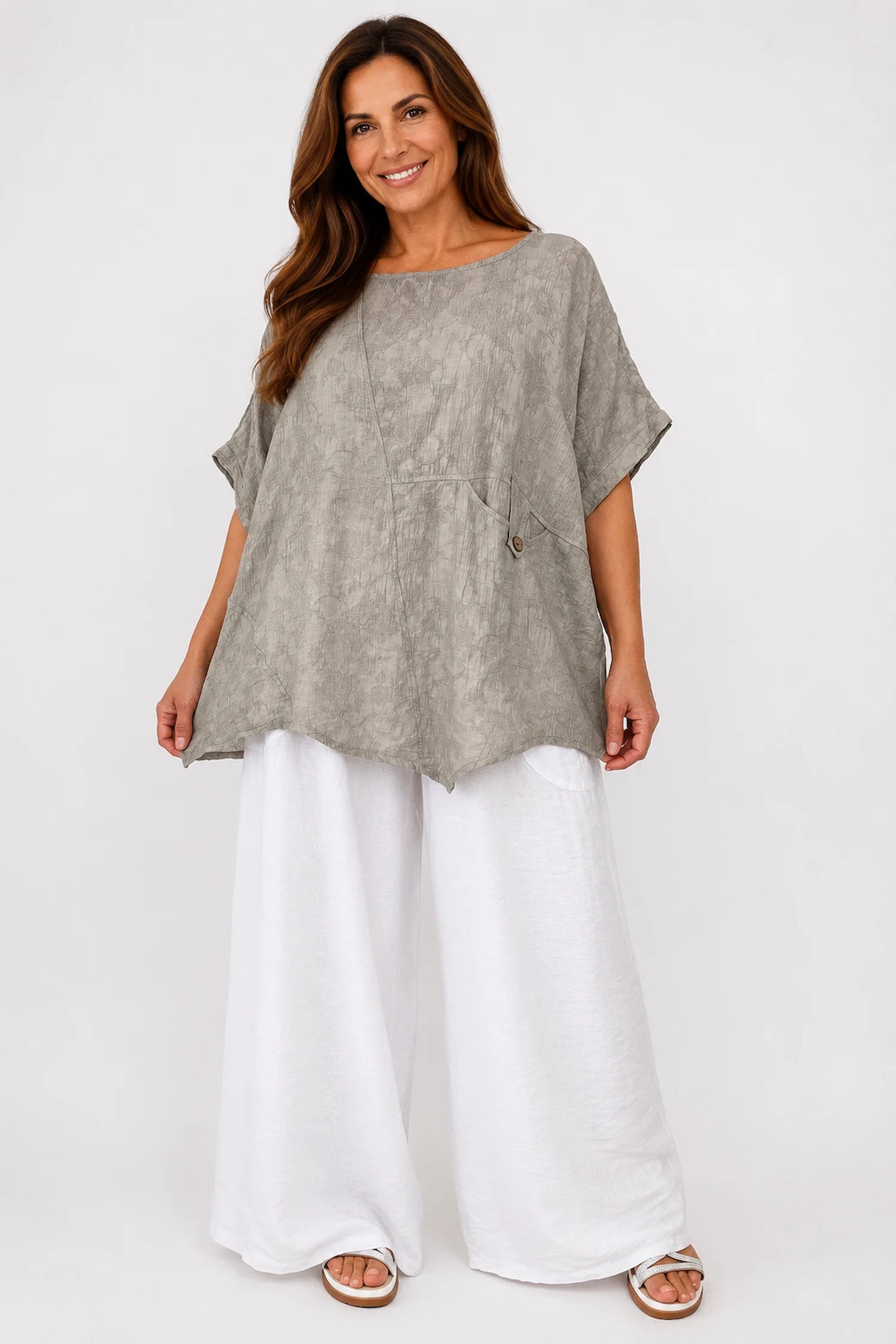 Button Pocket Varessa Jacquard Top - Mocha