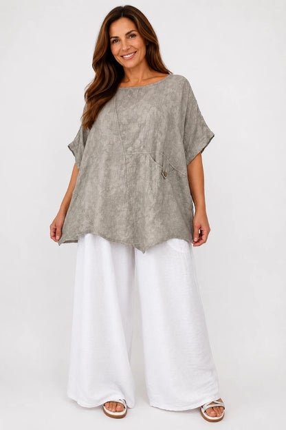 Button Pocket Varessa Jacquard Top - Mocha