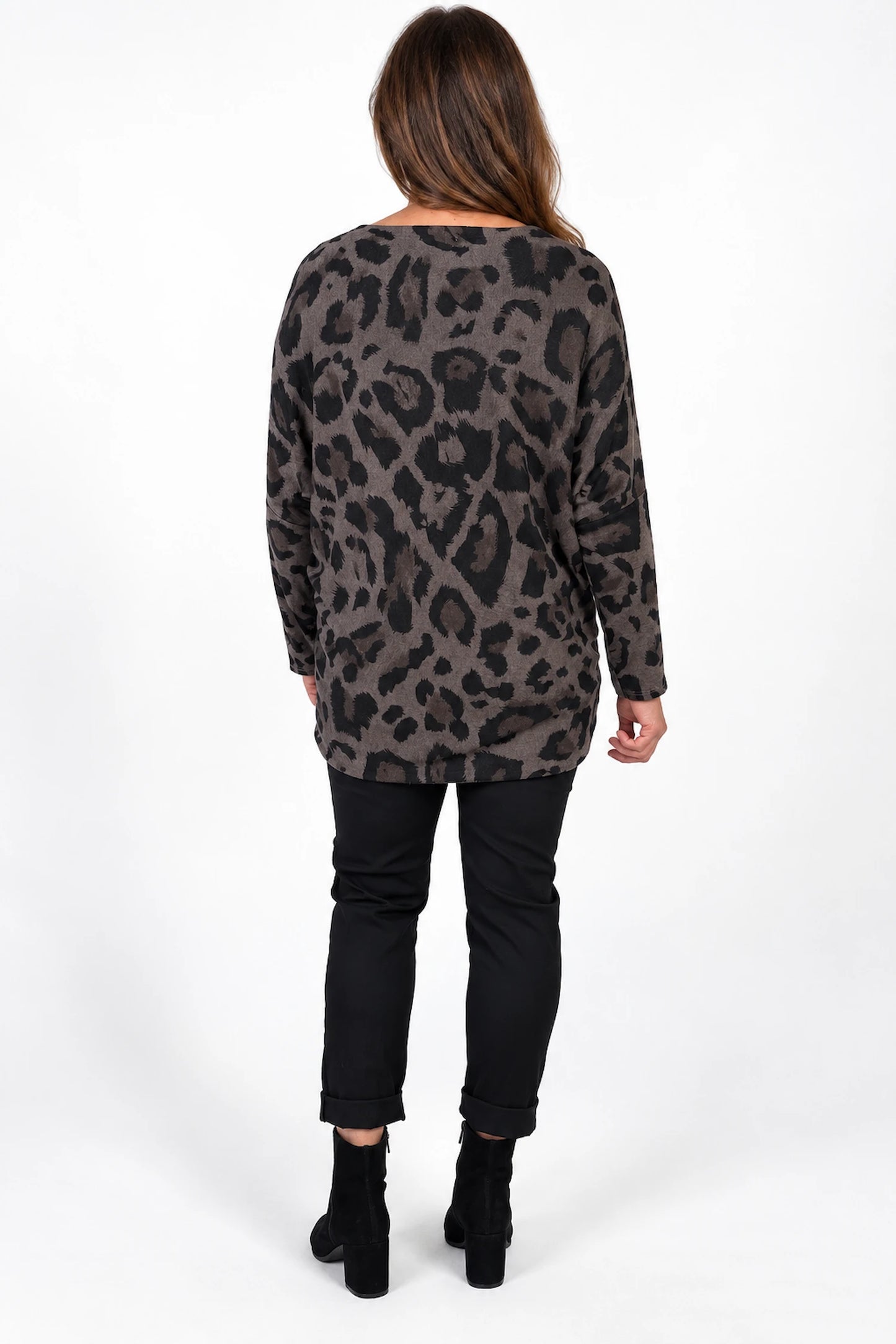 Fine Knit Carly Leopard Top - Chocolate