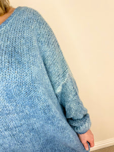 Wool Mix Premium Knit Vienna Heart Back Jumper AW24 - Denim