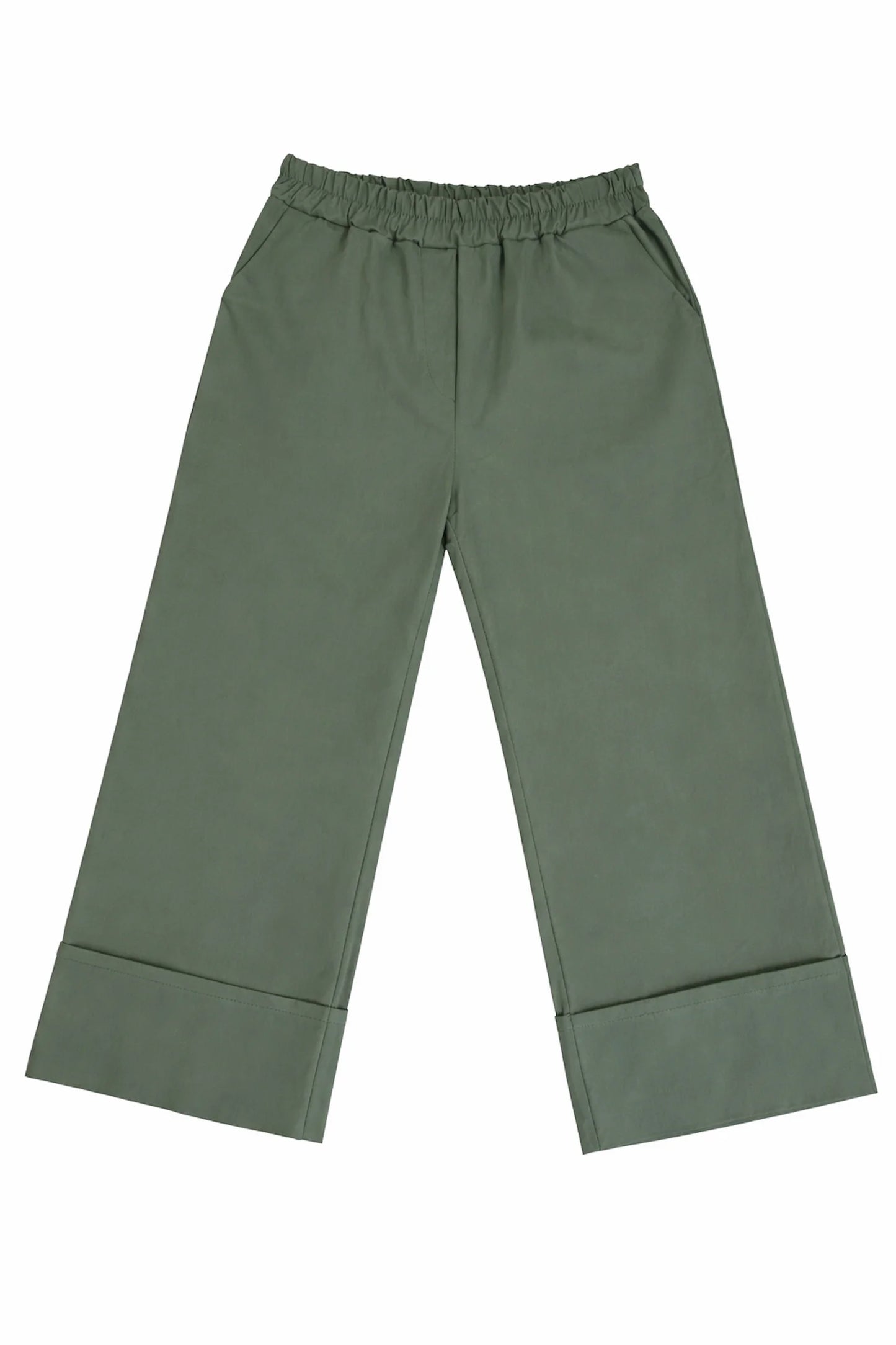 Stretch Wide Leg Capri Double Pocket Cuff Trouser - Khaki