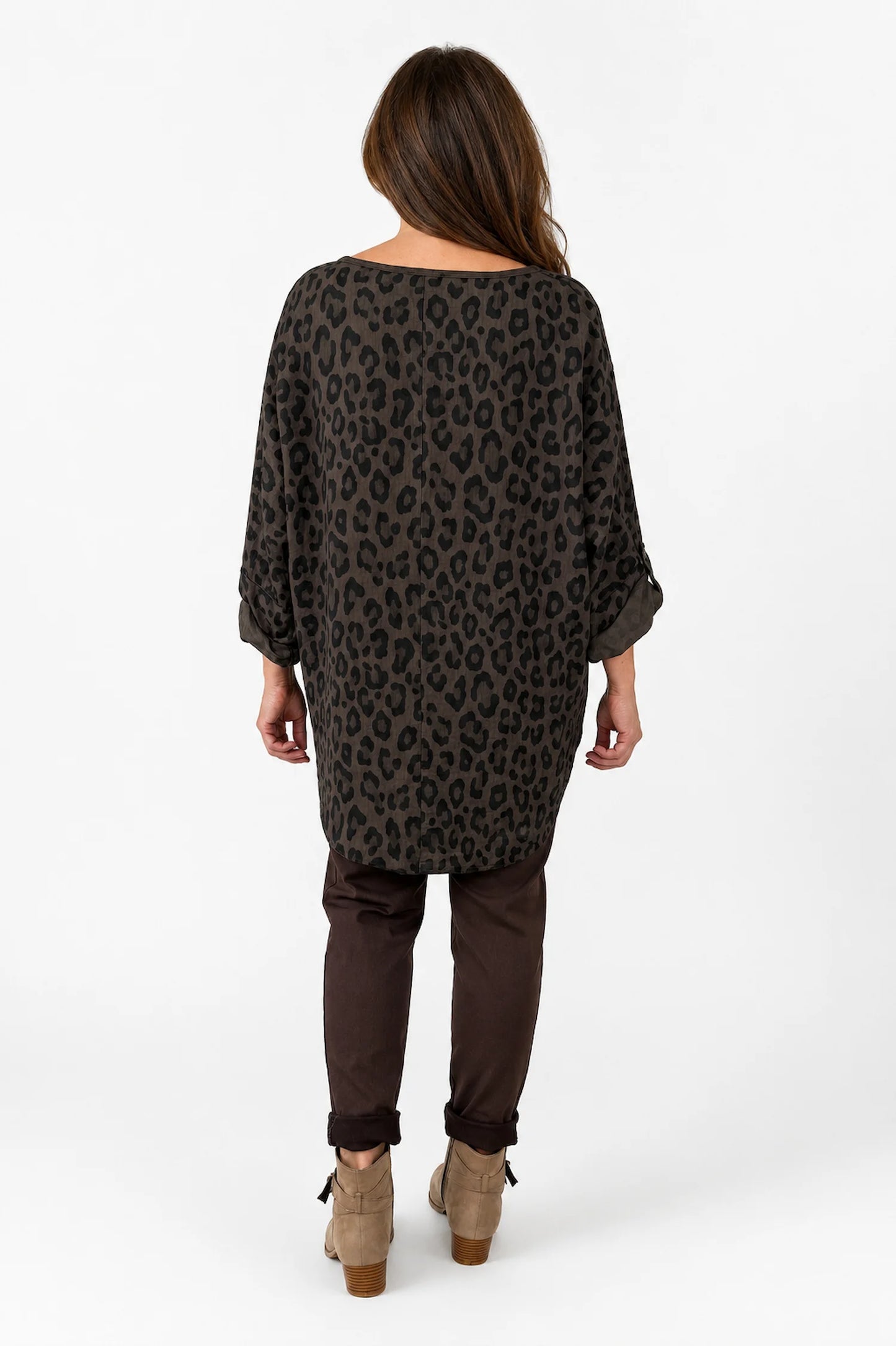 Button Sleeve Tatiana Leopard Top - Chocolate
