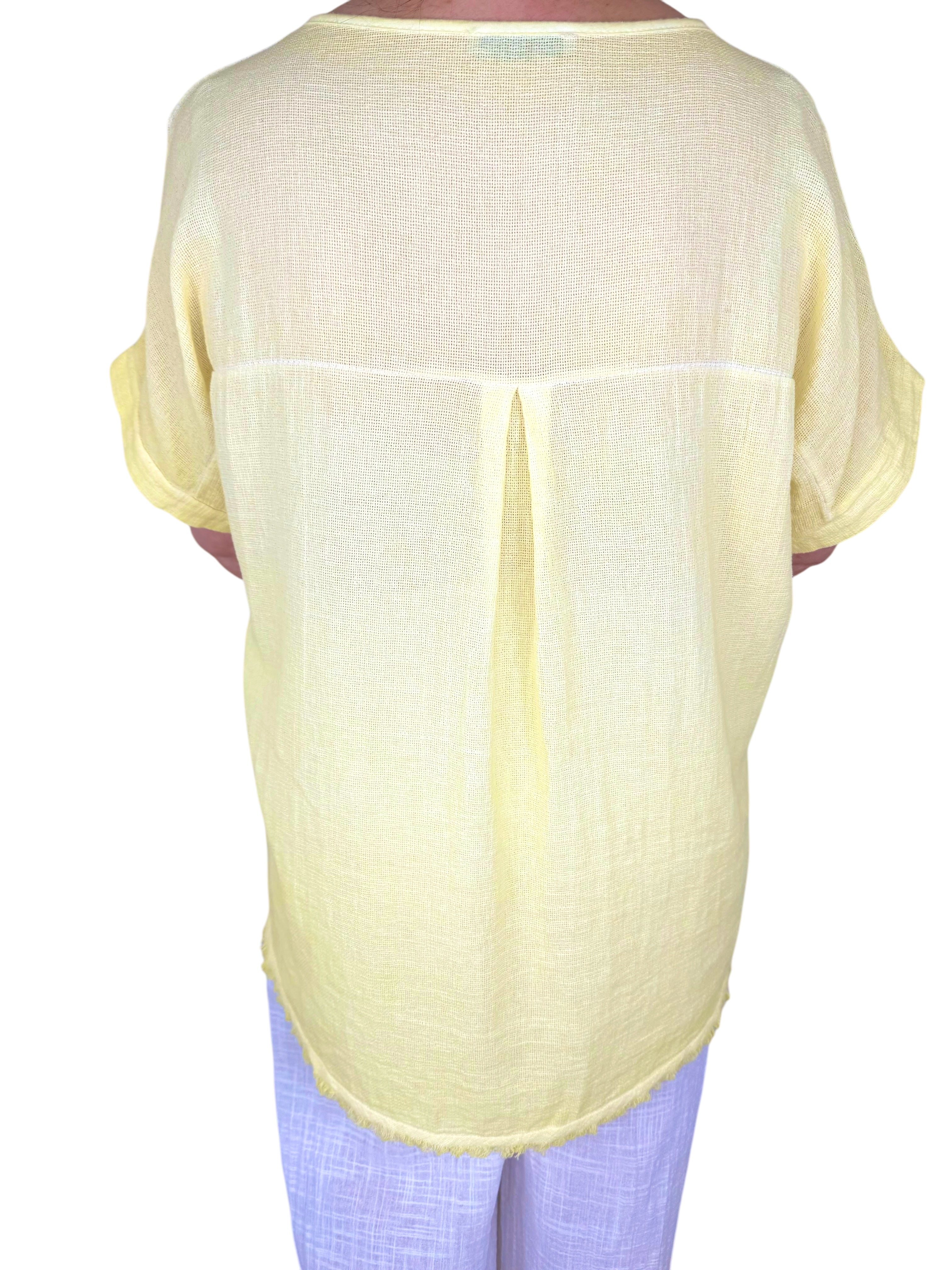 Linen Mix Washed Cotton Rugged Bottom Miala Top - Lemon