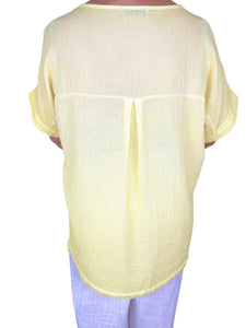 Linen Mix Washed Cotton Rugged Bottom Miala Top - Lemon