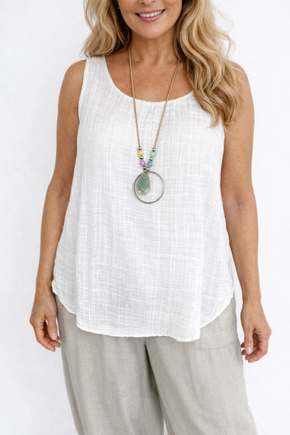 Fully Lined Cotton Italia Necklace Vest - White