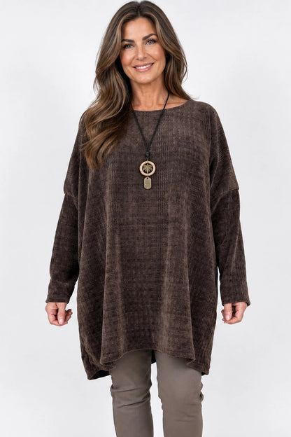 Victoria Chenille Necklace Tunic Top - Chocolate