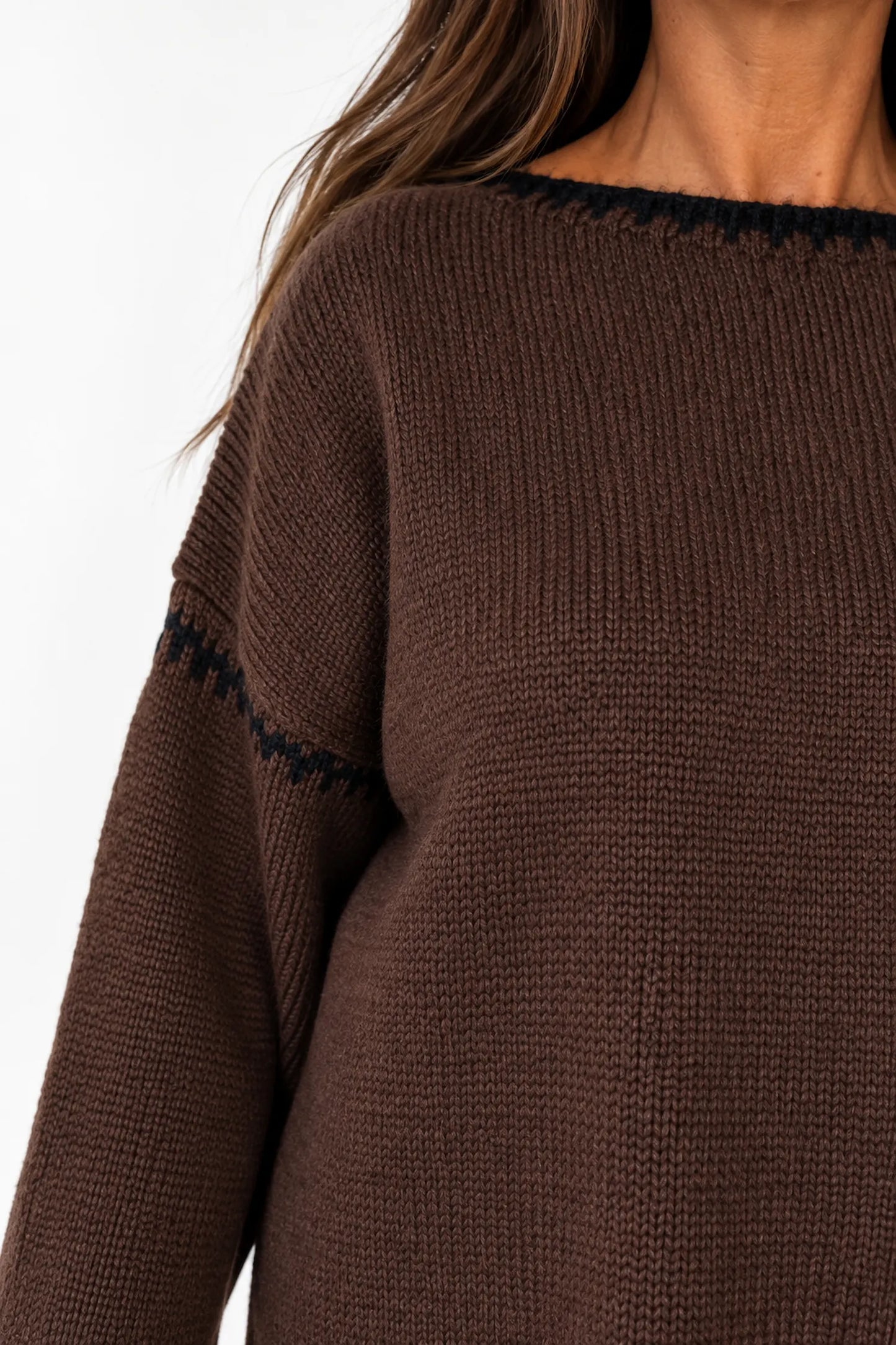 Wool Mix Veronica Lightweight Knit Jumper - Chocolate