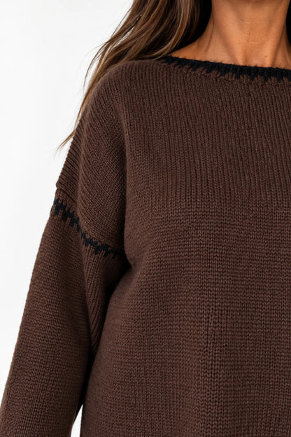 Wool Mix Veronica Lightweight Knit Jumper - Chocolate