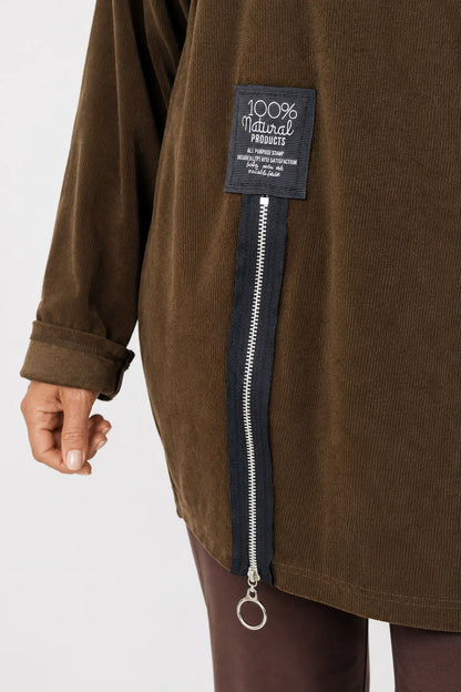 Zipped Hem Badge Detail Ciello Chenille Pocket Top - Chocolate