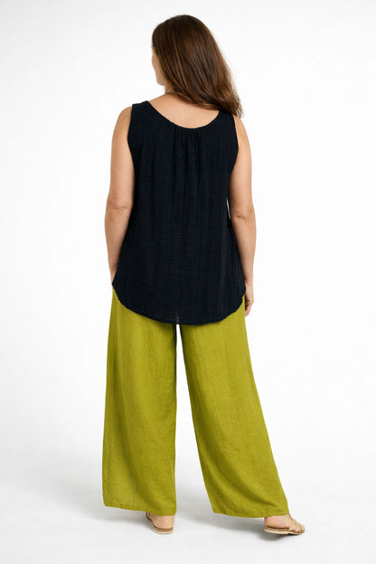 Elasticated Smocked Waist Patch Pocket Milan Wide Leg Pants - Sun-Ripened Olive Green