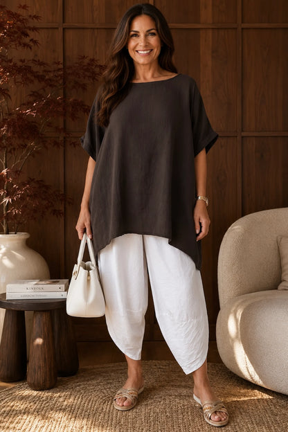Pure Cotton Premium Stitch Button Back Jenni Top - Chocolate