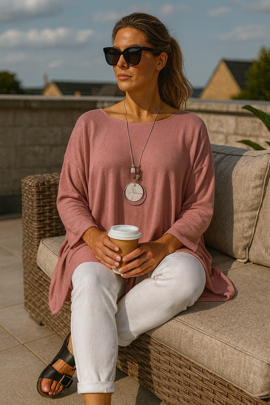 Wool Mix Freya Necklace Top - Raspberry Ripple