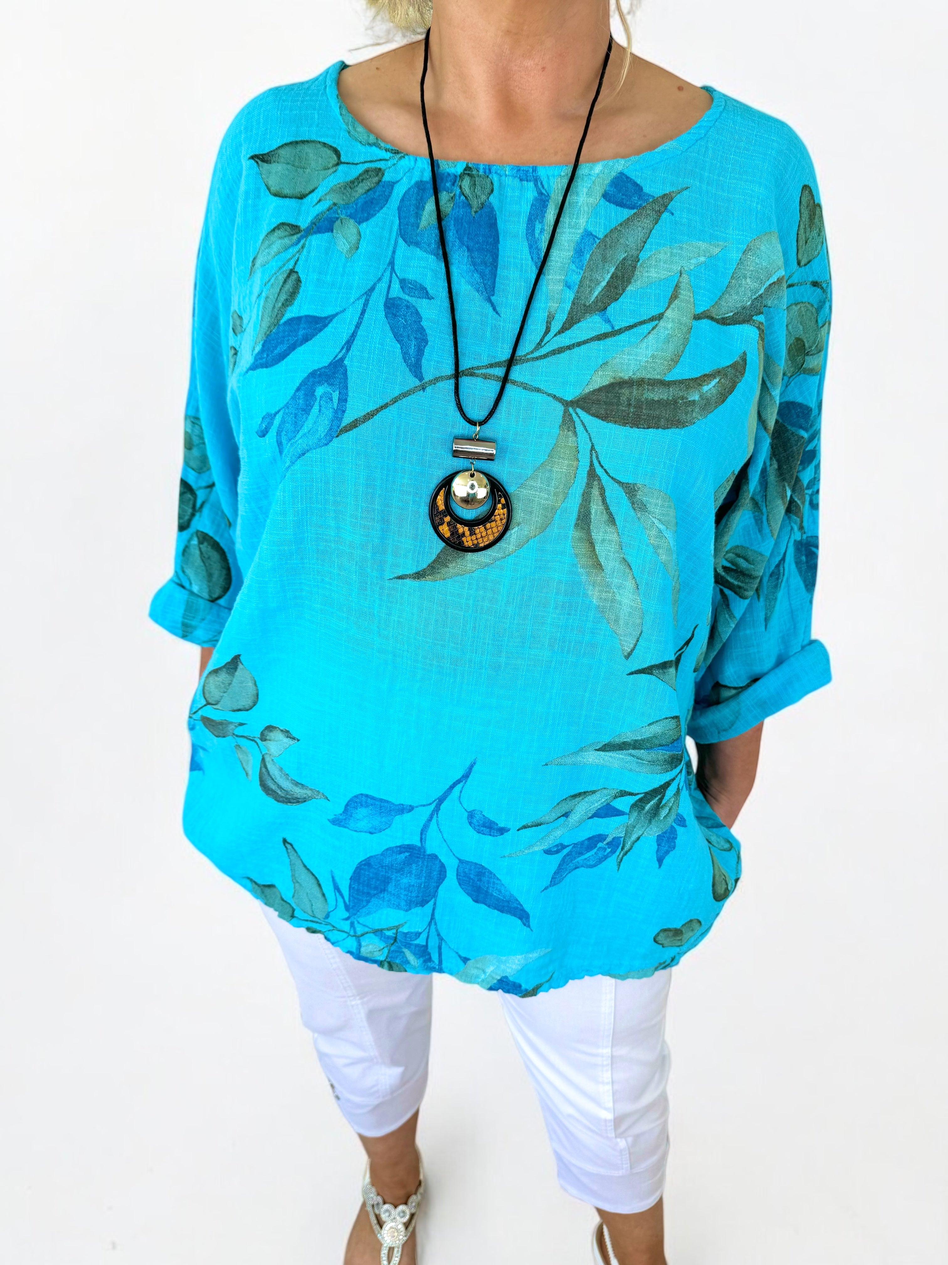 Pure Cotton Carla Necklace Top - Turquoise