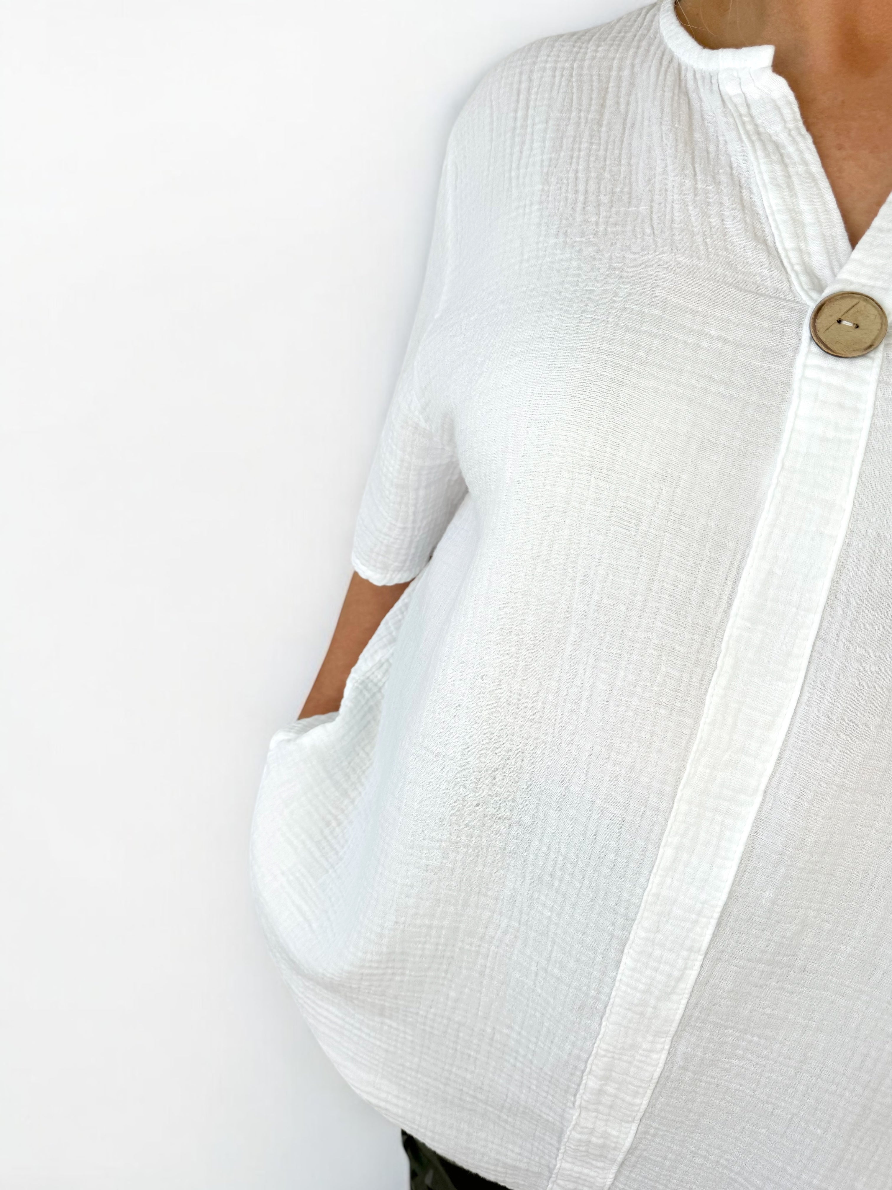 Pure Bubble Cotton One Button Siera Top - White