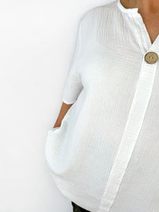 Pure Bubble Cotton One Button Siera Top - White