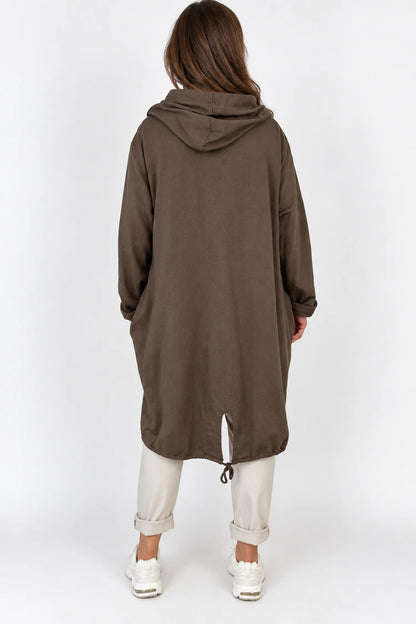 Cotton Double Pocket Kasi Zipped Hooded Jacket - Chocolate