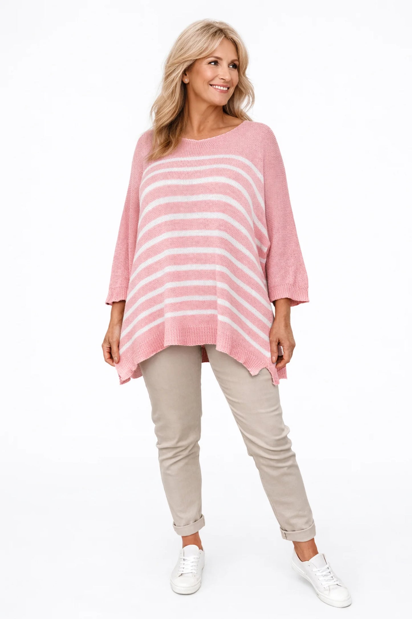 Cotton Serena Stripe Spring Knit Top - Baby Pink