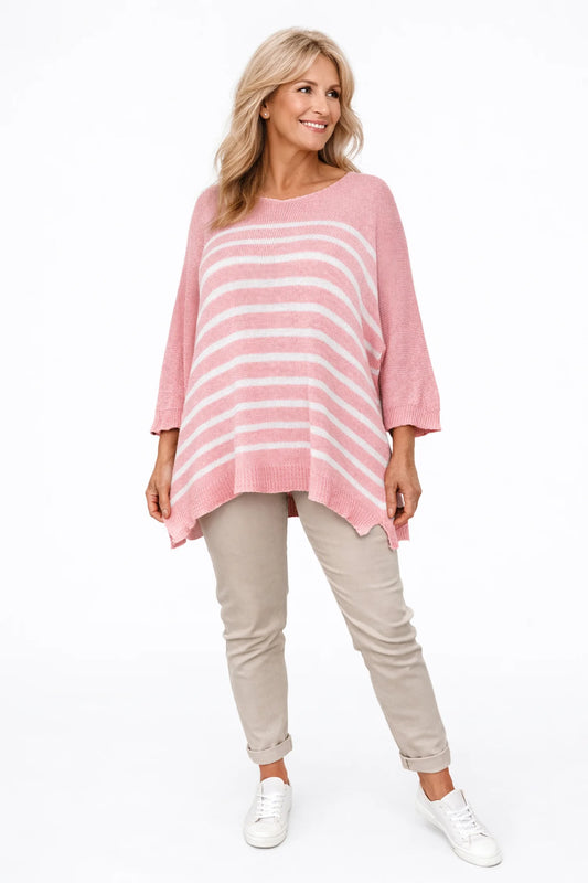 Cotton Serena Stripe Spring Knit Top - Baby Pink